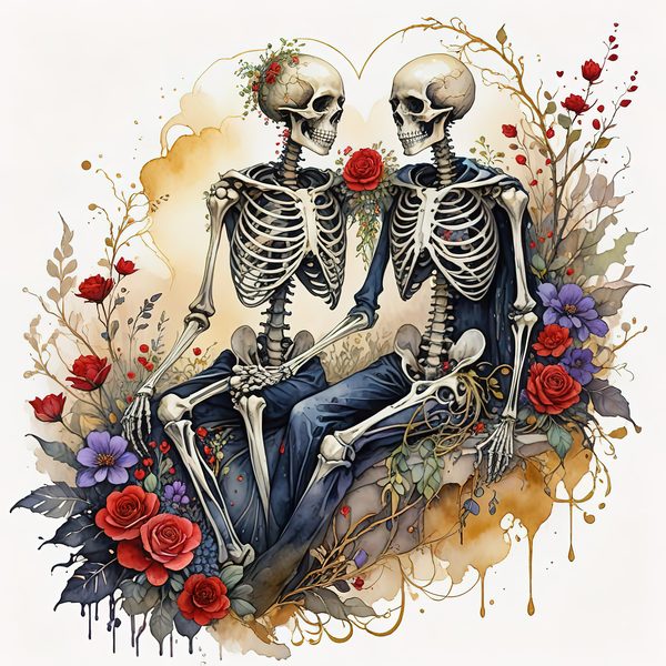 Skeleton Lover Clipart: Earthy Watercolor Gothic Romance (PNG JPG) — image 6