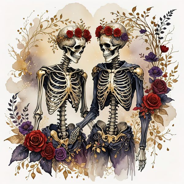 Skeleton Lover Clipart: Earthy Watercolor Gothic Romance (PNG JPG) — image 7