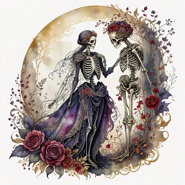 Skeleton Lover Clipart: Earthy Watercolor Gothic Romance (PNG JPG) — image 8