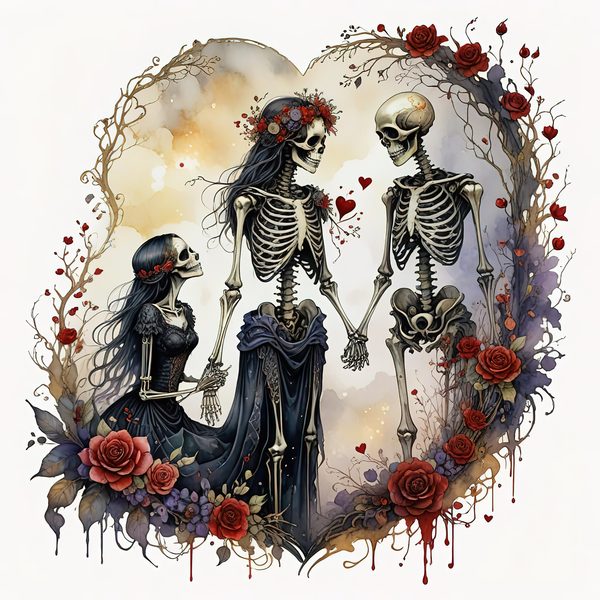 Skeleton Lover Clipart: Earthy Watercolor Gothic Romance (PNG JPG) — image 9