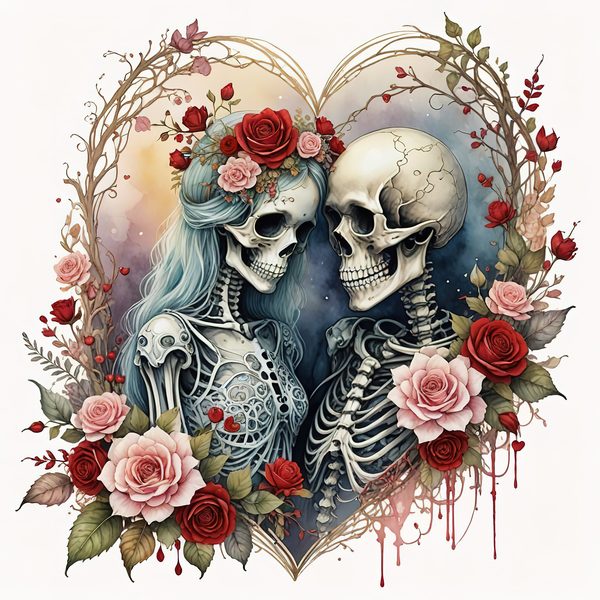 Skeleton Lover Clipart: Earthy Watercolor Gothic Romance (PNG JPG) — image 10