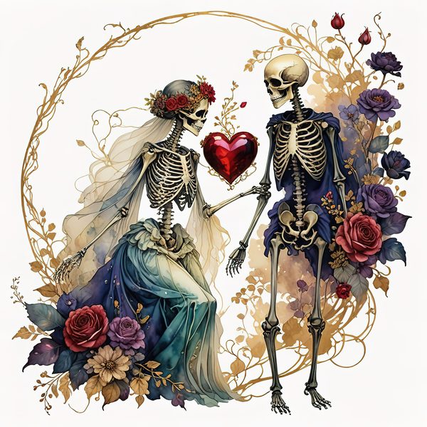 Skeleton Lover Clipart: Earthy Watercolor Gothic Romance (PNG JPG) — image 11
