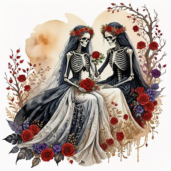 Skeleton Lover Clipart: Earthy Watercolor Gothic Romance (PNG JPG) — image 12
