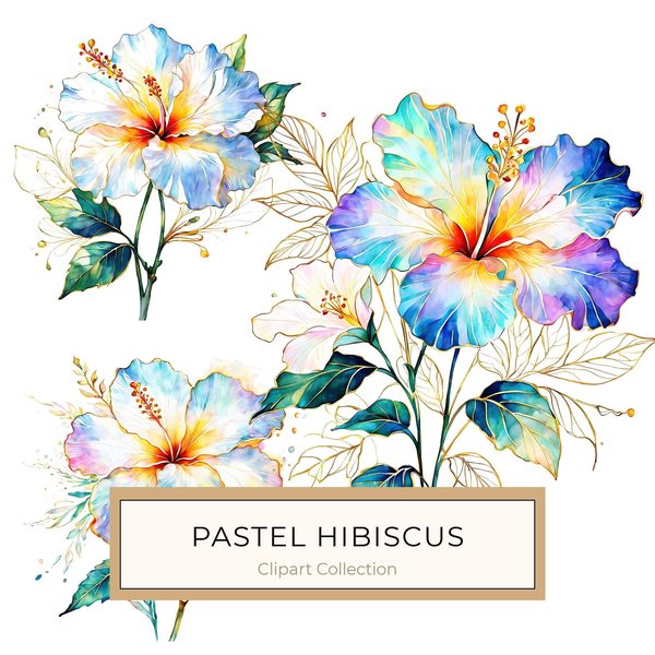 Watercolor Hibiscus Clipart: Pastel Floral Designs (JPG & PNG)