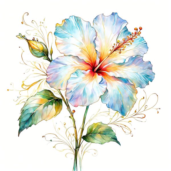 Watercolor Hibiscus Clipart: Pastel Floral Designs (JPG & PNG) — image 1