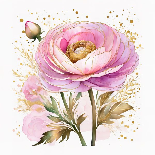 Watercolor Ranunculus Flowers with Delicate Gold Accents Digital Paper Set in Soft Pink & Cream Hues, 10 JPGs, Perfect for Scrapbooking, B — image 2