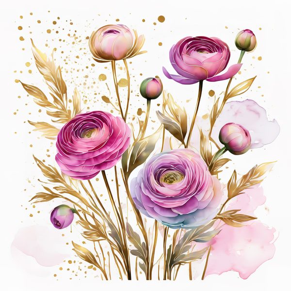 Watercolor Ranunculus Flowers with Delicate Gold Accents Digital Paper Set in Soft Pink & Cream Hues, 10 JPGs, Perfect for Scrapbooking, B — image 3