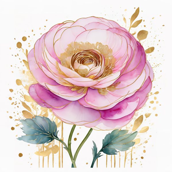 Watercolor Ranunculus Flowers with Delicate Gold Accents Digital Paper Set in Soft Pink & Cream Hues, 10 JPGs, Perfect for Scrapbooking, B — image 4