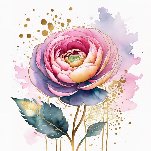 Watercolor Ranunculus Flowers with Delicate Gold Accents Digital Paper Set in Soft Pink & Cream Hues, 10 JPGs, Perfect for Scrapbooking, B — image 5