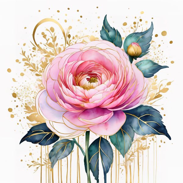 Watercolor Ranunculus Flowers with Delicate Gold Accents Digital Paper Set in Soft Pink & Cream Hues, 10 JPGs, Perfect for Scrapbooking, B — image 6