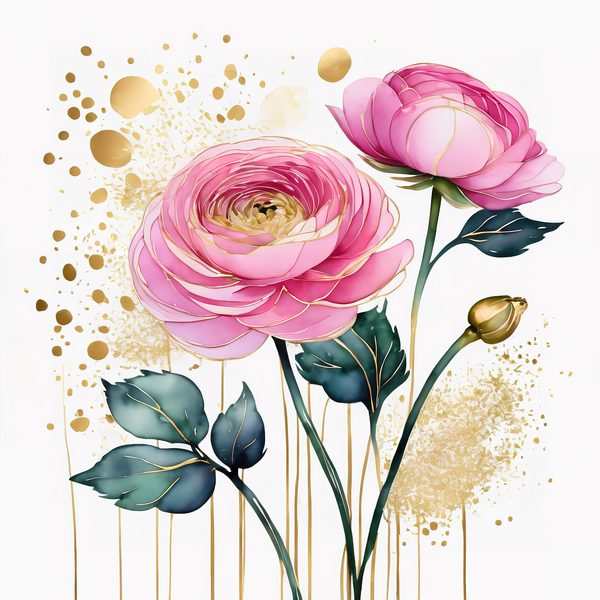 Watercolor Ranunculus Flowers with Delicate Gold Accents Digital Paper Set in Soft Pink & Cream Hues, 10 JPGs, Perfect for Scrapbooking, B — image 7