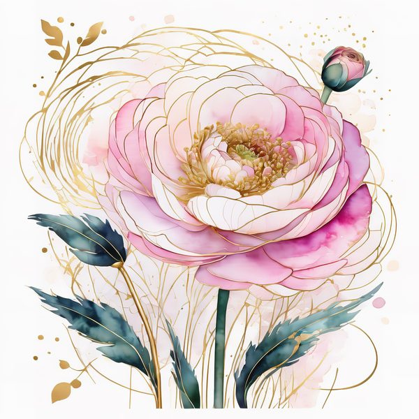 Watercolor Ranunculus Flowers with Delicate Gold Accents Digital Paper Set in Soft Pink & Cream Hues, 10 JPGs, Perfect for Scrapbooking, B — image 9