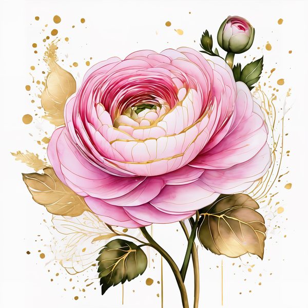 Watercolor Ranunculus Flowers with Delicate Gold Accents Digital Paper Set in Soft Pink & Cream Hues, 10 JPGs, Perfect for Scrapbooking, B — image 10
