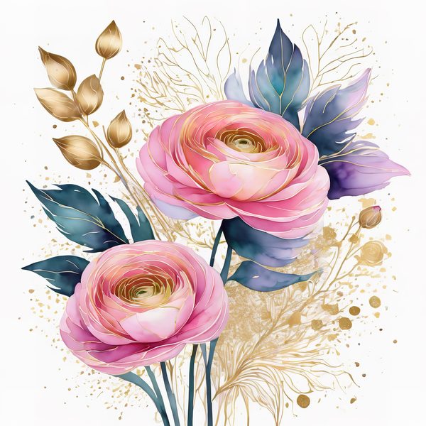Watercolor Ranunculus Flowers with Delicate Gold Accents Digital Paper Set in Soft Pink & Cream Hues, 10 JPGs, Perfect for Scrapbooking, B — image 12