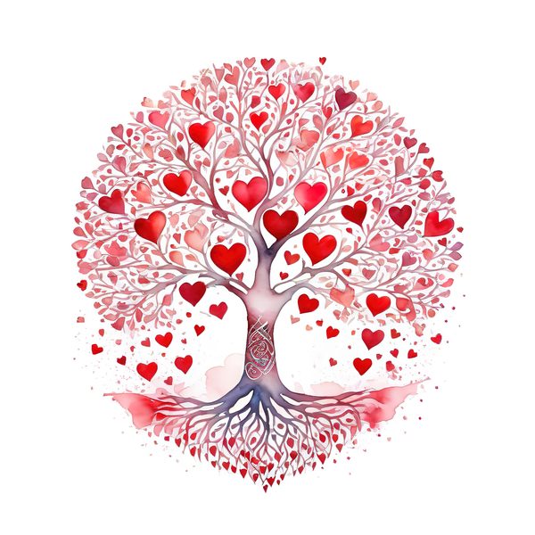 Watercolor Heart Tree Clipart: Warm Reds & Earth Tones (JPG, PNG, Commercial Use) — image 1