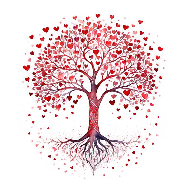 Watercolor Heart Tree Clipart: Warm Reds & Earth Tones (JPG, PNG, Commercial Use) — image 2