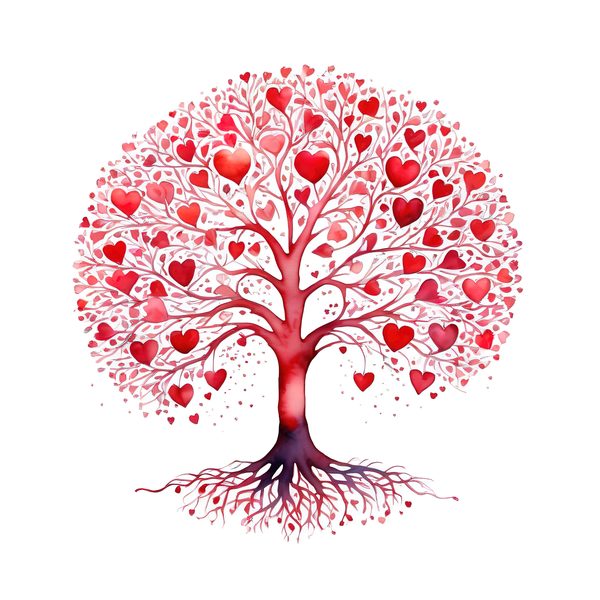 Watercolor Heart Tree Clipart: Warm Reds & Earth Tones (JPG, PNG, Commercial Use) — image 3