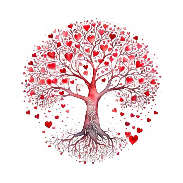 Watercolor Heart Tree Clipart: Warm Reds & Earth Tones (JPG, PNG, Commercial Use) — image 4