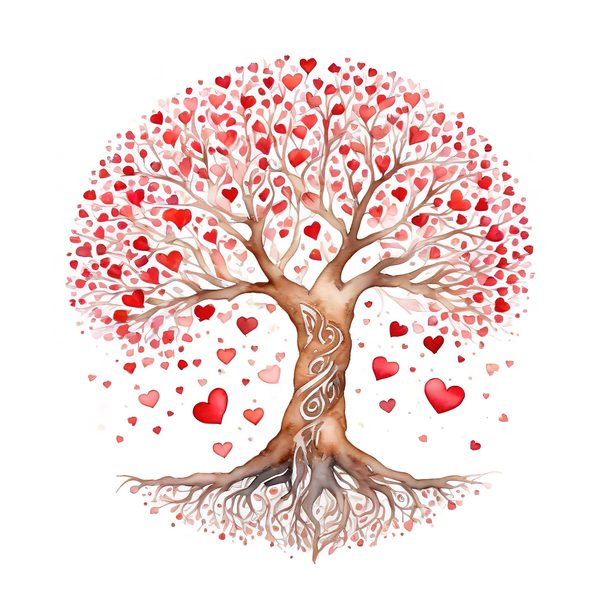 Watercolor Heart Tree Clipart: Warm Reds & Earth Tones (JPG, PNG, Commercial Use) — image 5