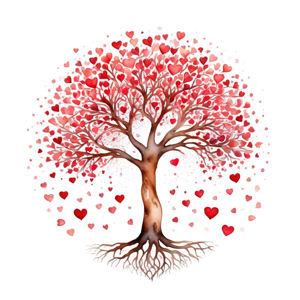 Watercolor Heart Tree Clipart: Warm Reds & Earth Tones (JPG, PNG, Commercial Use) — image 6