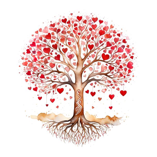 Watercolor Heart Tree Clipart: Warm Reds & Earth Tones (JPG, PNG, Commercial Use) — image 7