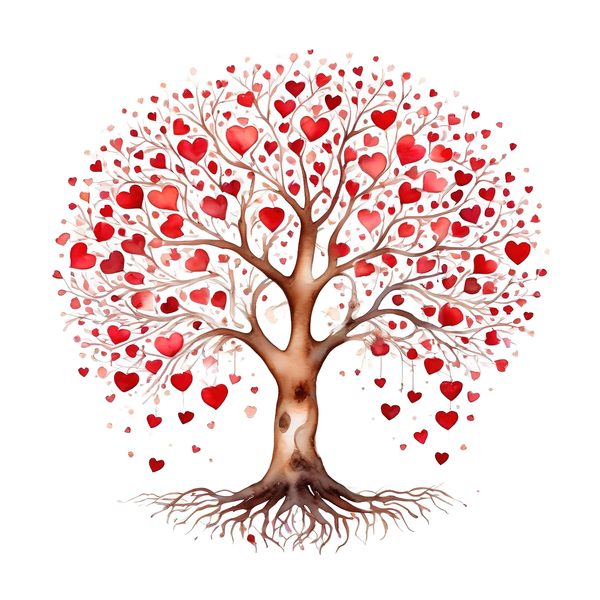 Watercolor Heart Tree Clipart: Warm Reds & Earth Tones (JPG, PNG, Commercial Use) — image 8