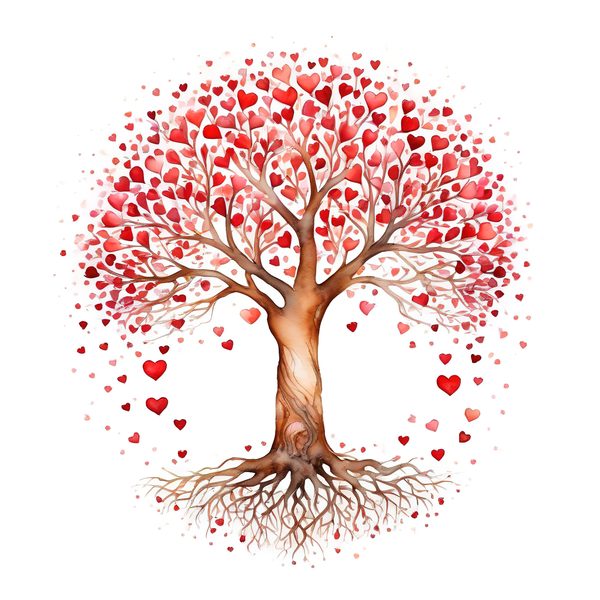 Watercolor Heart Tree Clipart: Warm Reds & Earth Tones (JPG, PNG, Commercial Use) — image 9