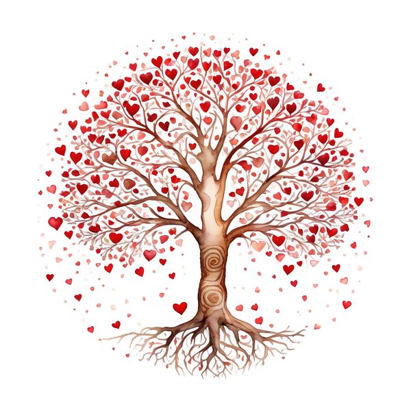 Watercolor Heart Tree Clipart: Warm Reds & Earth Tones (JPG, PNG, Commercial Use) — image 10