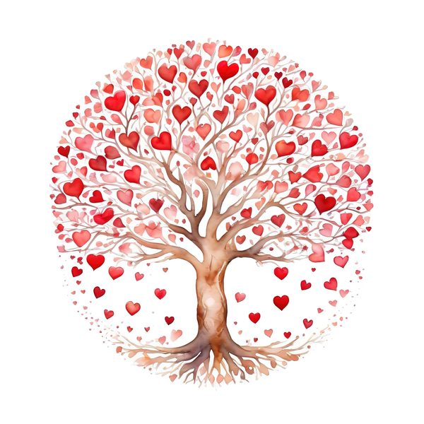 Watercolor Heart Tree Clipart: Warm Reds & Earth Tones (JPG, PNG, Commercial Use) — image 11