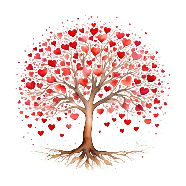 Watercolor Heart Tree Clipart: Warm Reds & Earth Tones (JPG, PNG, Commercial Use) — image 12