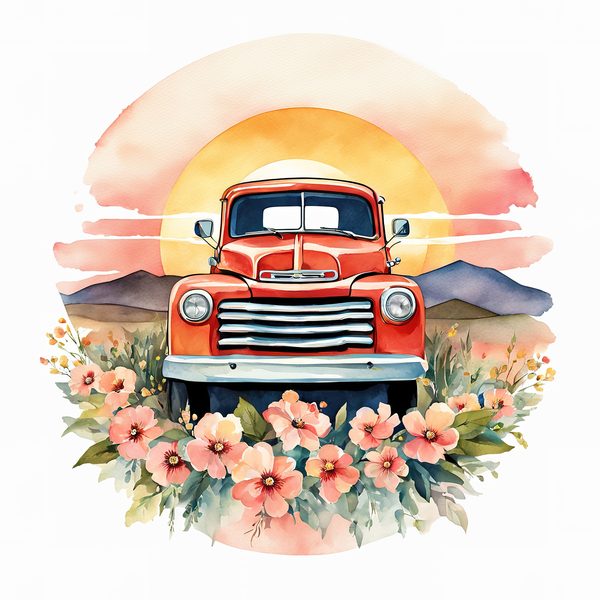 Vintage Truck Floral Clipart Set: Beige & Pink Tones (JPGs PNGs) — image 2
