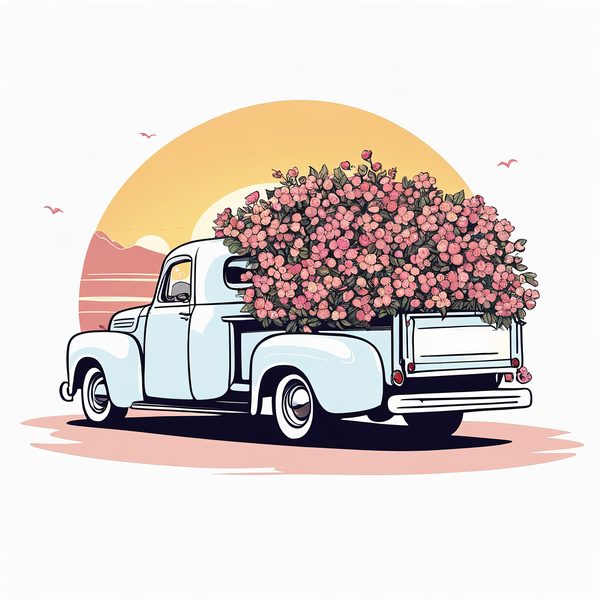 Vintage Truck Floral Clipart Set: Beige & Pink Tones (JPGs PNGs) — image 3