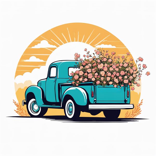 Vintage Truck Floral Clipart Set: Beige & Pink Tones (JPGs PNGs) — image 4