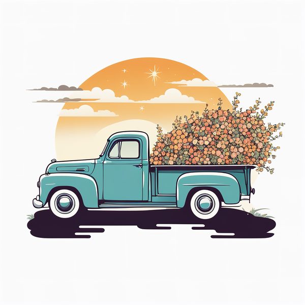 Vintage Truck Floral Clipart Set: Beige & Pink Tones (JPGs PNGs) — image 6