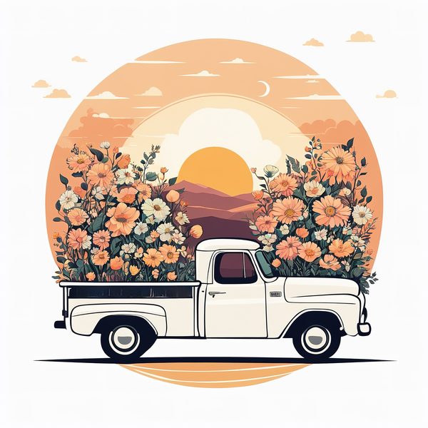 Vintage Truck Floral Clipart Set: Beige & Pink Tones (JPGs PNGs) — image 7