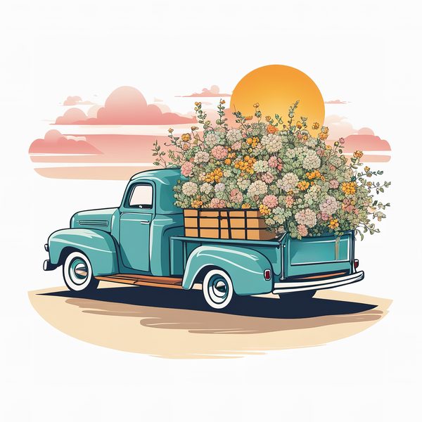 Vintage Truck Floral Clipart Set: Beige & Pink Tones (JPGs PNGs) — image 8