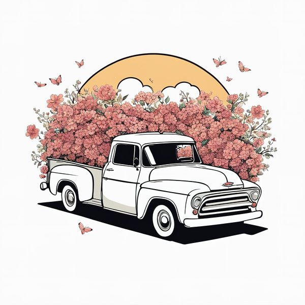 Vintage Truck Floral Clipart Set: Beige & Pink Tones (JPGs PNGs) — image 9
