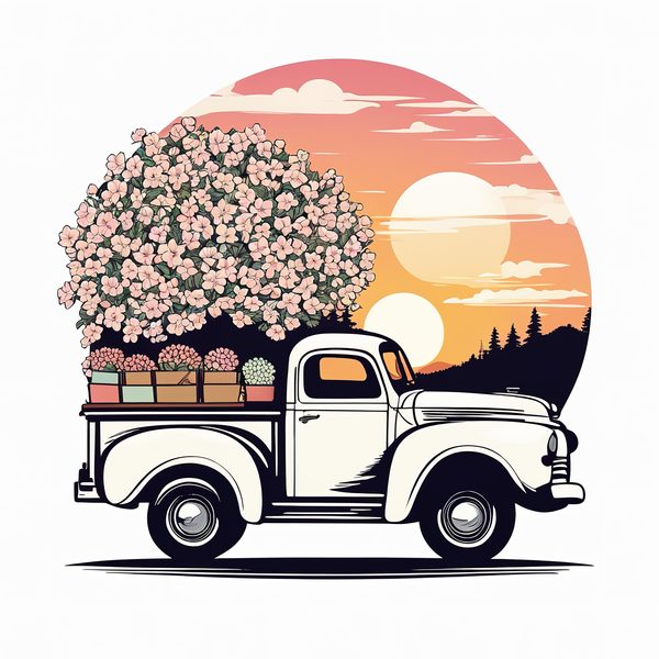 Vintage Truck Floral Clipart Set: Beige & Pink Tones (JPGs PNGs) — image 10