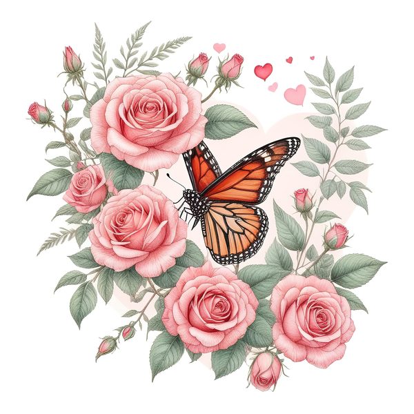 Watercolor Monarch Butterfly with Pink Roses Clipart Set in Soft Hues & Delicate Textures, 10 JPGs, Perfect for Scrapbooking and DIY — image 4