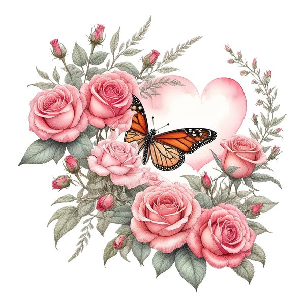 Watercolor Monarch Butterfly with Pink Roses Clipart Set in Soft Hues & Delicate Textures, 10 JPGs, Perfect for Scrapbooking and DIY — image 5