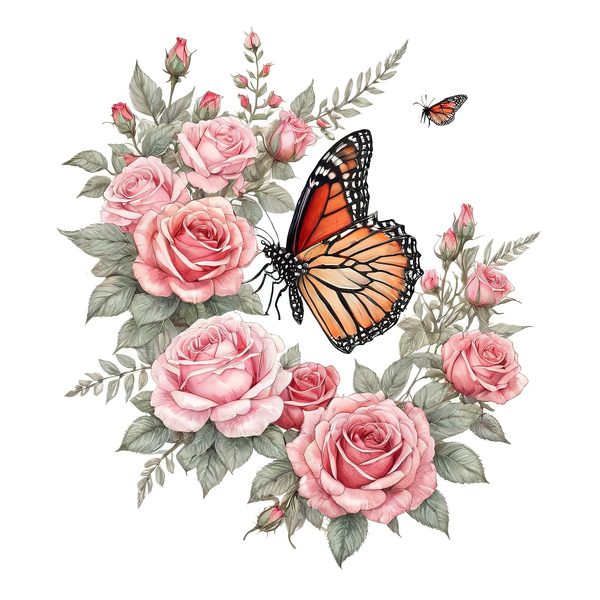 Watercolor Monarch Butterfly with Pink Roses Clipart Set in Soft Hues & Delicate Textures, 10 JPGs, Perfect for Scrapbooking and DIY — image 7