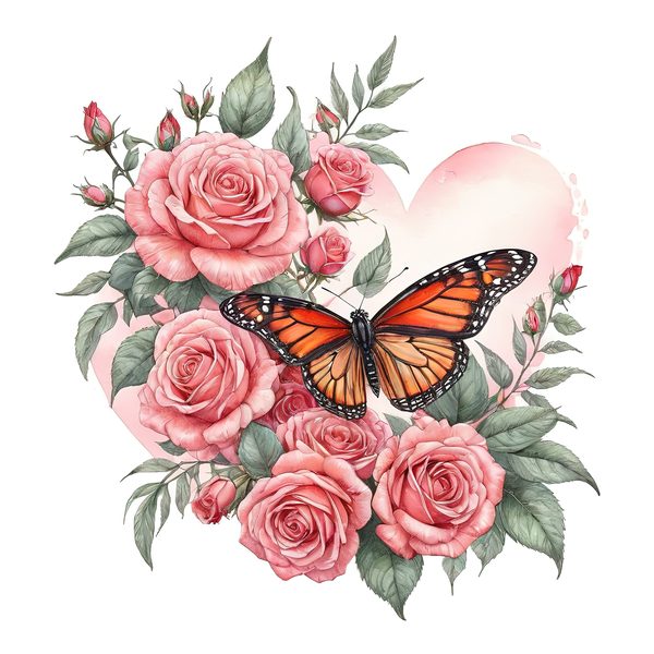 Watercolor Monarch Butterfly with Pink Roses Clipart Set in Soft Hues & Delicate Textures, 10 JPGs, Perfect for Scrapbooking and DIY — image 8