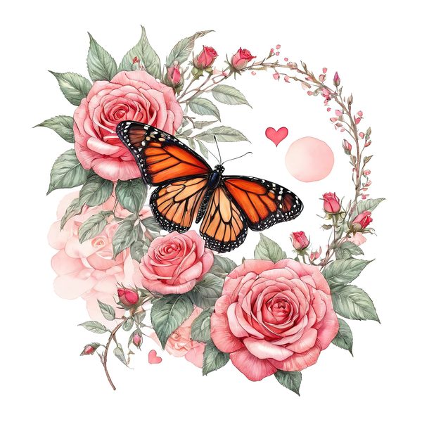 Watercolor Monarch Butterfly with Pink Roses Clipart Set in Soft Hues & Delicate Textures, 10 JPGs, Perfect for Scrapbooking and DIY — image 9