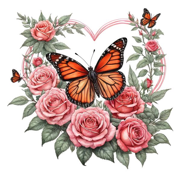 Watercolor Monarch Butterfly with Pink Roses Clipart Set in Soft Hues & Delicate Textures, 10 JPGs, Perfect for Scrapbooking and DIY — image 10