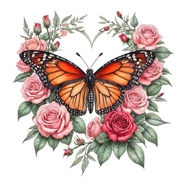 Watercolor Monarch Butterfly with Pink Roses Clipart Set in Soft Hues & Delicate Textures, 10 JPGs, Perfect for Scrapbooking and DIY — image 11