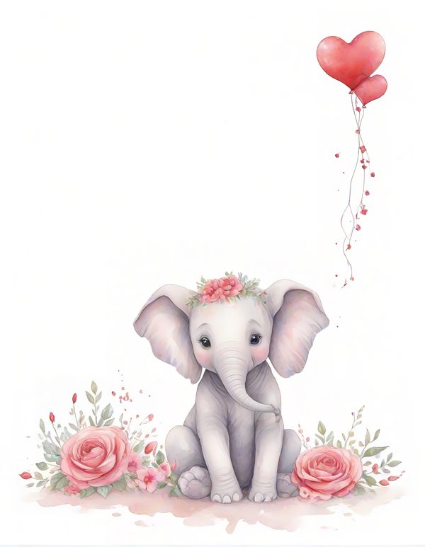 Watercolor Baby Elephant Clipart: Pink Floral Accents (Digital Download) — image 1