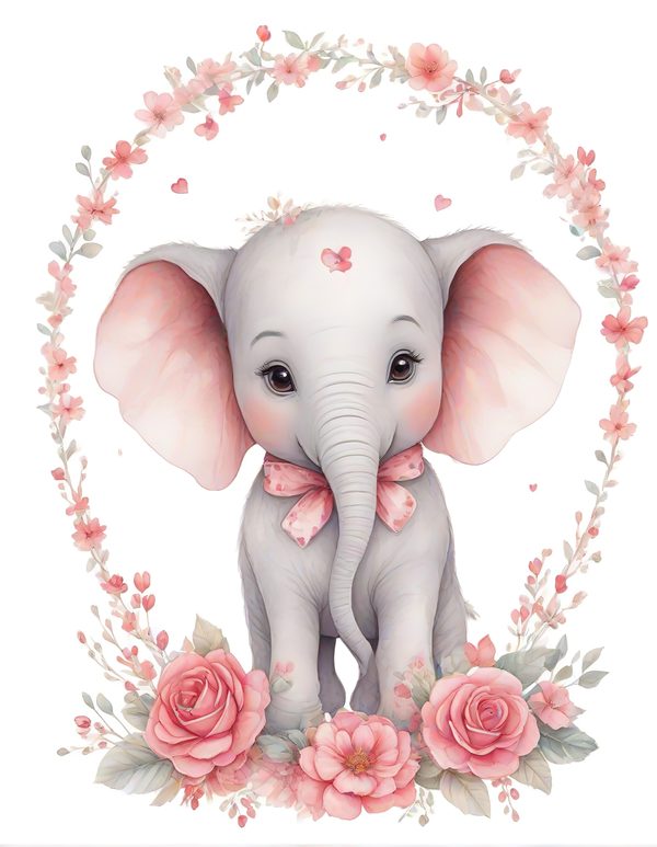 Watercolor Baby Elephant Clipart: Pink Floral Accents (Digital Download) — image 2