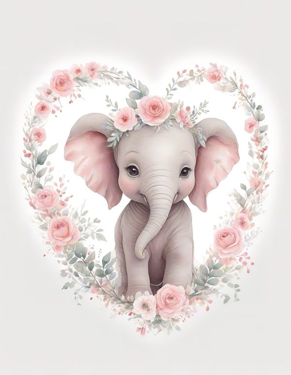Watercolor Baby Elephant Clipart: Pink Floral Accents (Digital Download) — image 3