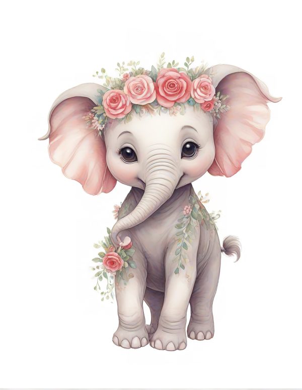 Watercolor Baby Elephant Clipart: Pink Floral Accents (Digital Download) — image 5