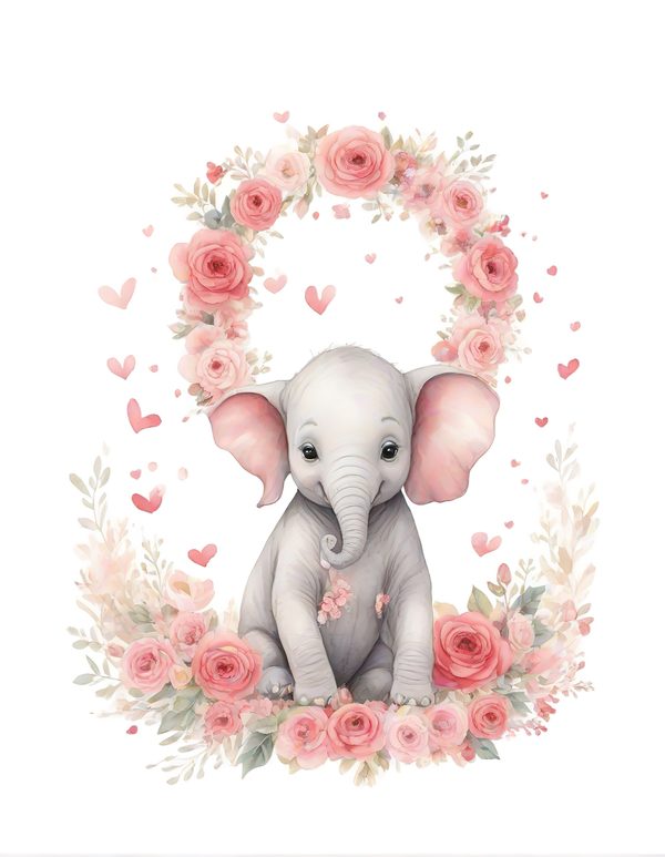 Watercolor Baby Elephant Clipart: Pink Floral Accents (Digital Download) — image 6